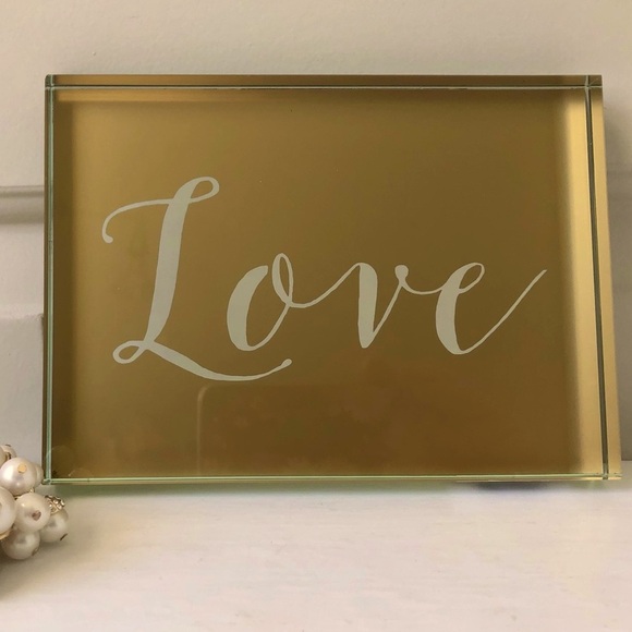 NWT SIXTREES Gold LOVE Mirror Metallic Box Free Standing Sign - Picture 2 of 10